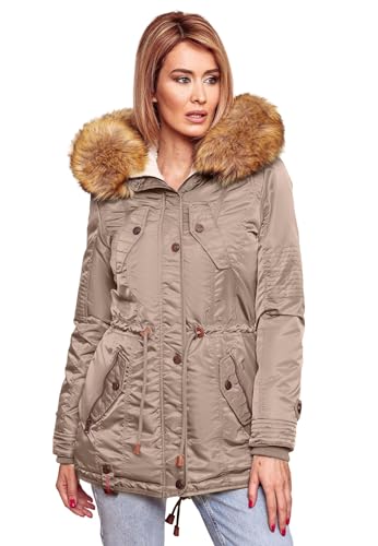 Navahoo warme Damen Winter Jacke Teddyfell Winterjacke Parka Mantel B399 [B399-LaViva-Light-Taupe-Gr.S] von Navahoo