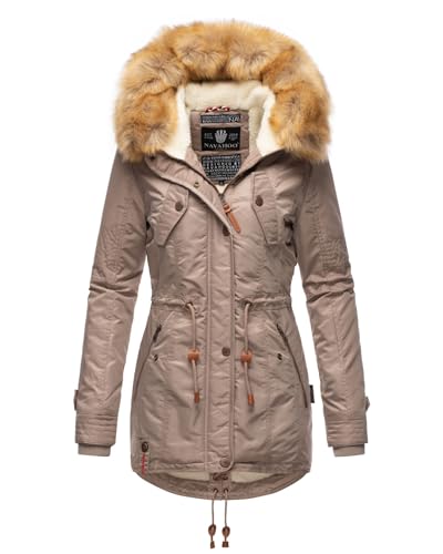 Navahoo warme Damen Winter Jacke Teddyfell Winterjacke Parka Mantel B399 [B399-LaViva-Taupe-Grey-Gr.M] von Navahoo