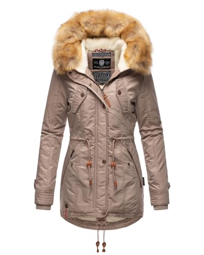 Navahoo warme Damen Winter Jacke Teddyfell Winterjacke Parka Mantel B399 [B399-LaViva-Taupe-Grey-Gr.M] von Navahoo
