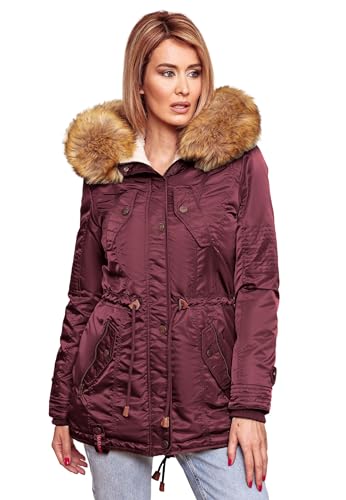 Navahoo warme Damen Winter Jacke Teddyfell Winterjacke Parka Mantel B399 [B399-LaViva-Weinrot-Gr.XS] von Navahoo