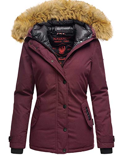 Navahoo warme Damen Winter Jacke Winterjacke Parka Mantel Kunstfell B392 [B392-Laura2-Weinrot-Gr.XS] von Navahoo