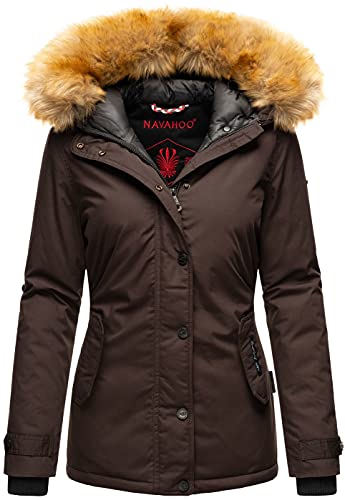 Navahoo warme Damen Winter Jacke Winterjacke Parka Mantel Kunstfell B392 [B392-Laura2-Chocolate-Gr.M] von Navahoo