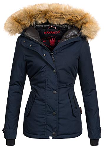 Navahoo warme Damen Winter Jacke Winterjacke Parka Mantel Kunstfell B392 [B392-Laura2-Navy-Gr.M] von Navahoo