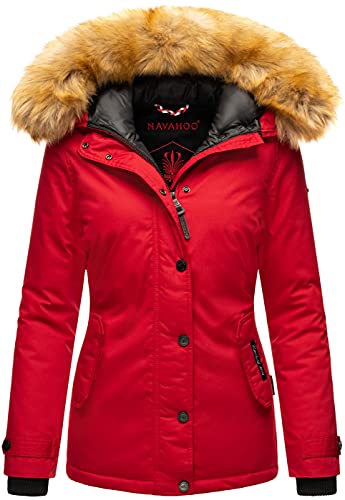 Navahoo warme Damen Winter Jacke Winterjacke Parka Mantel Kunstfell B392 [B392-Laura2-Rot-Gr.XS] von Navahoo