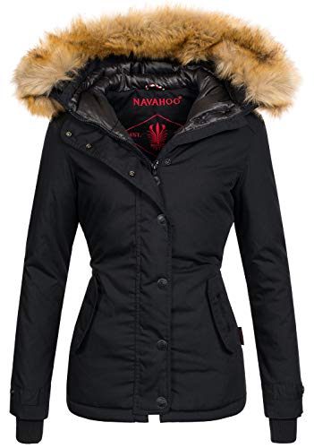 Navahoo warme Damen Winter Jacke Winterjacke Parka Mantel Kunstfell B392 [B392-Laura2-Schwarz-Gr.XS] von Navahoo