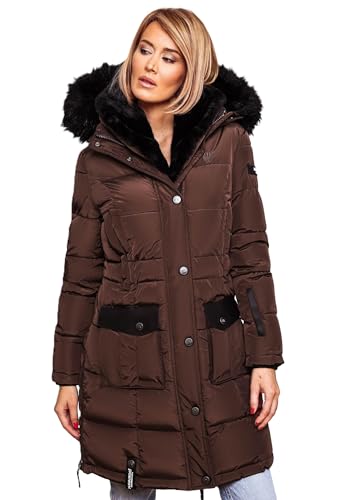Navahoo warme Damen Winter Jacke Winterjacke Parka Stepp Mantel lang B871 [B871-Sinj-Schoko-Gr.XL] von Navahoo
