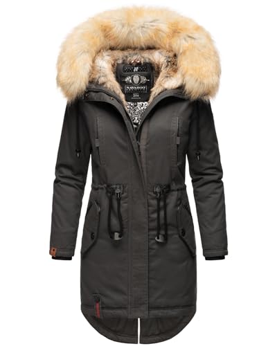 Navahoo warme Damen Winter Jacke lang Kunstfell Winterjacke Parka Mantel B660 [B660-Bomb-Anthrazit-Gr.L] von Navahoo