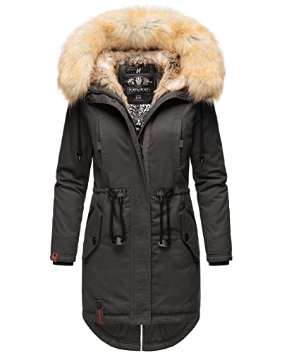 Navahoo warme Damen Winter Jacke lang Kunstfell Winterjacke Parka Mantel B660 [B660-Bomb-Anthrazit-Gr.M] von Navahoo