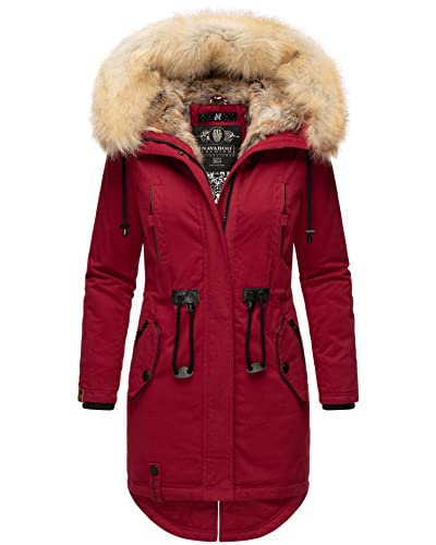 Navahoo warme Damen Winter Jacke lang Kunstfell Winterjacke Parka Mantel B660 [B660-Bomb-Blood-Red-Gr.L] von Navahoo