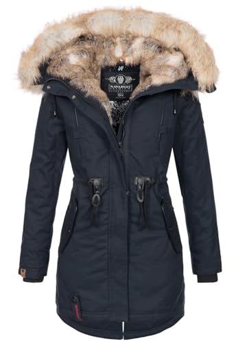 Navahoo warme Damen Winter Jacke lang Kunstfell Winterjacke Parka Mantel B660 [B660-Bomb-Navy-Gr.L] von Navahoo