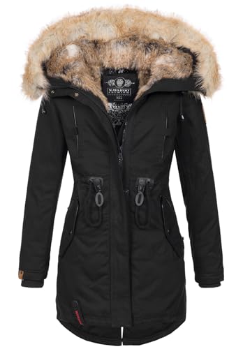 Navahoo warme Damen Winter Jacke lang Kunstfell Winterjacke Parka Mantel B660 [B660-Bomb-Schwarz-Gr.S] von Navahoo