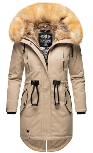 Navahoo warme Damen Winter Jacke lang Kunstfell Winterjacke Parka Mantel B660 [B660-Bomb-Taupe-Gr.XL] von Navahoo