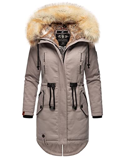 Navahoo warme Damen Winter Jacke lang Kunstfell Winterjacke Parka Mantel B660 [B660-Bomb-Zink-Grau-Gr.L] von Navahoo