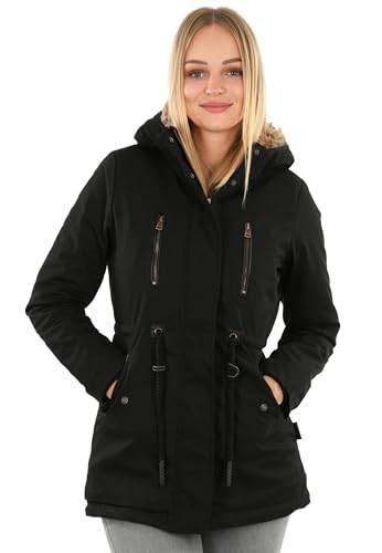 Navahoo Damen Winterjacke (XS-3XL) - 100% Baumwolle Obermaterial, Kapuze mit Reißverschluss auftrennbar, Teddyfell innen, Warme Jacke Frauen B648 (S, Schwarz) von Navahoo