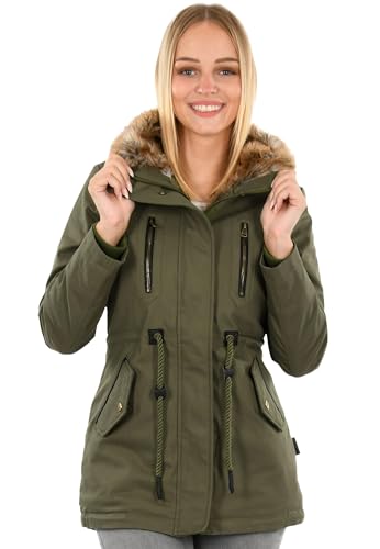 Navahoo Damen Winterjacke (XS-3XL) - 100% Baumwolle Obermaterial, Kapuze mit Reißverschluss auftrennbar, Teddyfell innen, Warme Jacke Frauen B648 (L, Grün) von Navahoo