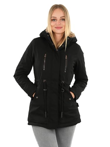 Navahoo warme Damen Winter Jacke lang Teddyfell Winterjacke Parka Mantel B648 [B648-Diamond-Schwarz-Gr.L] von Navahoo