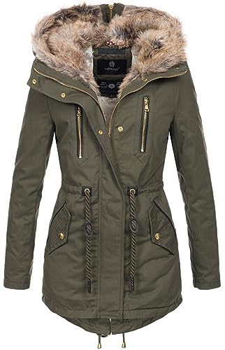 Navahoo warme Damen Winter Jacke lang Teddyfell Winterjacke Parka Mantel B648a [B648a-Diamond-Grün-Gr.L] von Navahoo