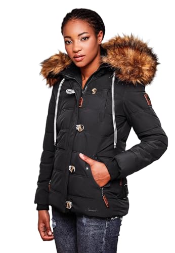 Navahoo warme Damen Winter Stepp Jacke Teddyfell Winterjacke Parka Mantel B831 [B831-Zoj-Schwarz-Gr.M] von Navahoo