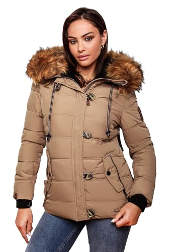 Navahoo warme Damen Winter Stepp Jacke Teddyfell Winterjacke Parka Mantel B831 [B831-Zoj-Taupe-Grey-Gr.M] von Navahoo