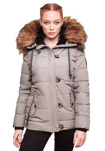 Navahoo warme Damen Winter Stepp Jacke Teddyfell Winterjacke Parka Mantel B831 [B831-Zoj-Zink-Grau-Gr.M] von Navahoo