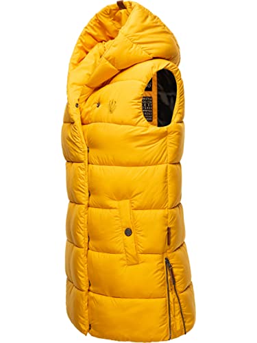 Navahoo warme Damen Winter Steppweste lang mit Kapuze Madilynaa Yellow Gr. L von Navahoo