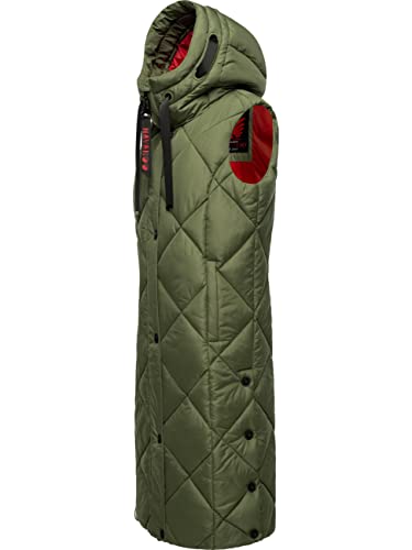 Navahoo warme Damen Winter Steppweste lang mit Kapuze Schnuckel Olive Gr. S von Navahoo