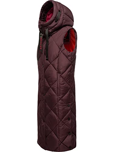 Navahoo warme Damen Winter Steppweste lang mit Kapuze Schnuckel Wine Gr. XL von Navahoo