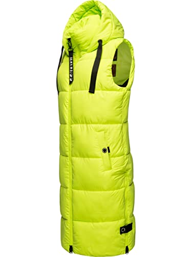 Navahoo warme Damen Winter Steppweste lang mit Kapuze Schnuffelchen Neon Green Gr. M von Navahoo