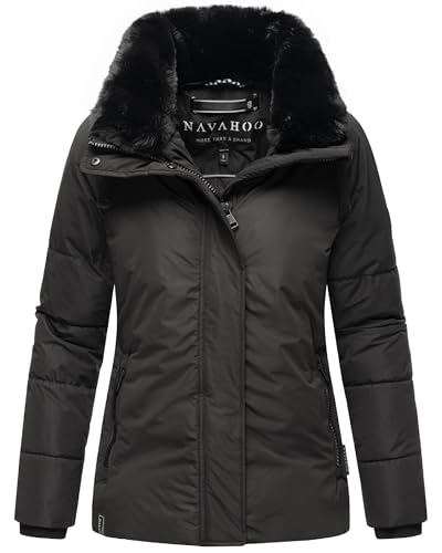 Navahoo warme Damen Winterjacke Steppjacke mit (abnehmbarem) Kunstfellkragen Frostii XIV Black Gr. L von Navahoo