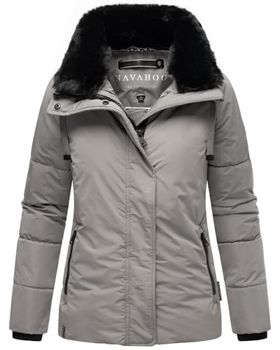 Navahoo warme Damen Winterjacke Steppjacke mit (abnehmbarem) Kunstfellkragen Frostii XIV Grey Gr. 3XL von Navahoo
