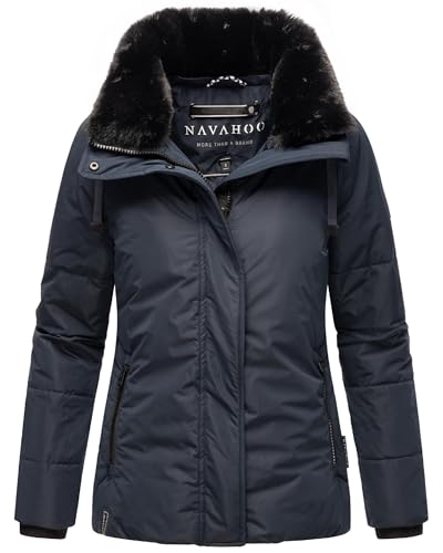 Navahoo warme Damen Winterjacke Steppjacke mit (abnehmbarem) Kunstfellkragen Frostii XIV Navy Gr. M von Navahoo