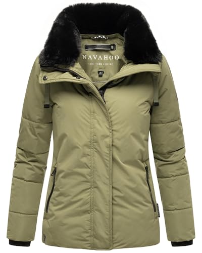 Navahoo warme Damen Winterjacke Steppjacke mit (abnehmbarem) Kunstfellkragen Frostii XIV Olive Gr. XL von Navahoo