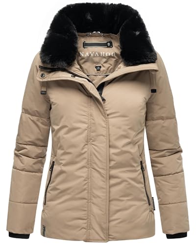 Navahoo warme Damen Winterjacke Steppjacke mit (abnehmbarem) Kunstfellkragen Frostii XIV Taupe Grey Gr. S von Navahoo