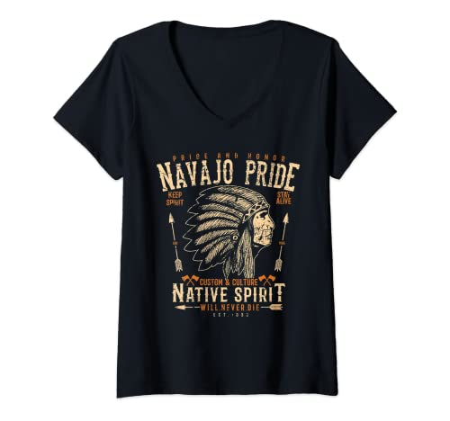 Damen Navajo Indianer-T-Shirt, Native Spirit, Vintage-Stil T-Shirt mit V-Ausschnitt Damen Navajo Indianer-T-Shirt, Native Spirit, Vintage-Stil T-Shirt mit V-Ausschnitt von Navajo Pride Native American