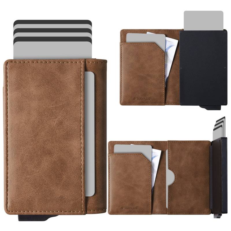 Navaris Etui Pop-up Kartenhalter Geldbörse mit Innenfächern - Karten Geldbeutel, Kartenschieber Portemonnaie Geldbeutel Kartenetui Card Slim Wallet von Navaris