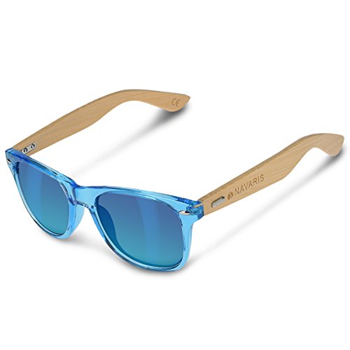 Navaris Holz Sonnenbrille UV400 - Unisex Damen und Herren Brille mit Bambus Bügeln - Holzbrille mit Etui - unterschiedliche Farben von Navaris