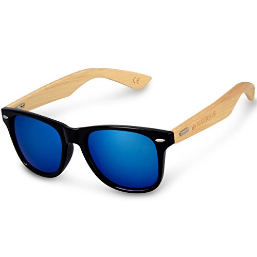 Navaris Holz Sonnenbrille UV400 - Unisex Damen und Herren Brille mit Bambus Bügeln - Holzbrille mit Etui - unterschiedliche Farben von Navaris