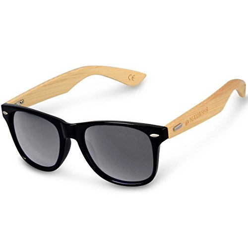 Navaris Holz Sonnenbrille UV400 - Unisex Damen und Herren Brille mit Bambus Bügeln - Holzbrille mit Etui - unterschiedliche Farben von Navaris