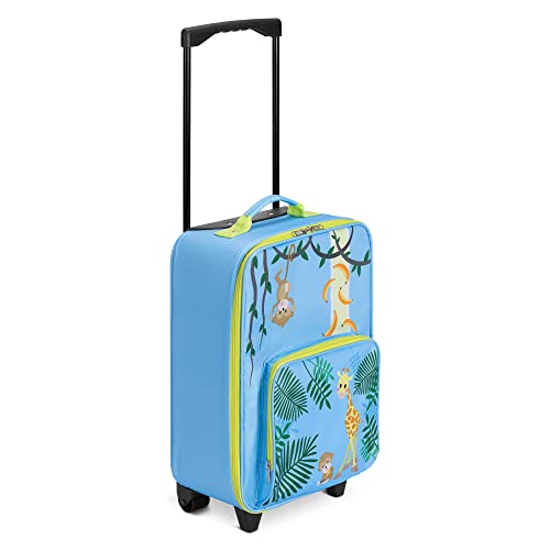 Navaris Kinder Trolley Koffer mit 2 Rollen - Kinderkoffer für Jungen und Mädchen - Leichter Reisekoffer Handgepäck mit Teleskopstange - Dschungel Design von Navaris