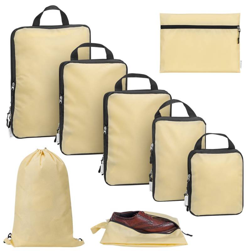Navaris Kofferorganizer Koffer Organizer - Packtaschen für Rucksack in Beige (8-tlg), 8er Set Packwürfel Kompression Packtaschen für Koffer - Packing Cubes von Navaris