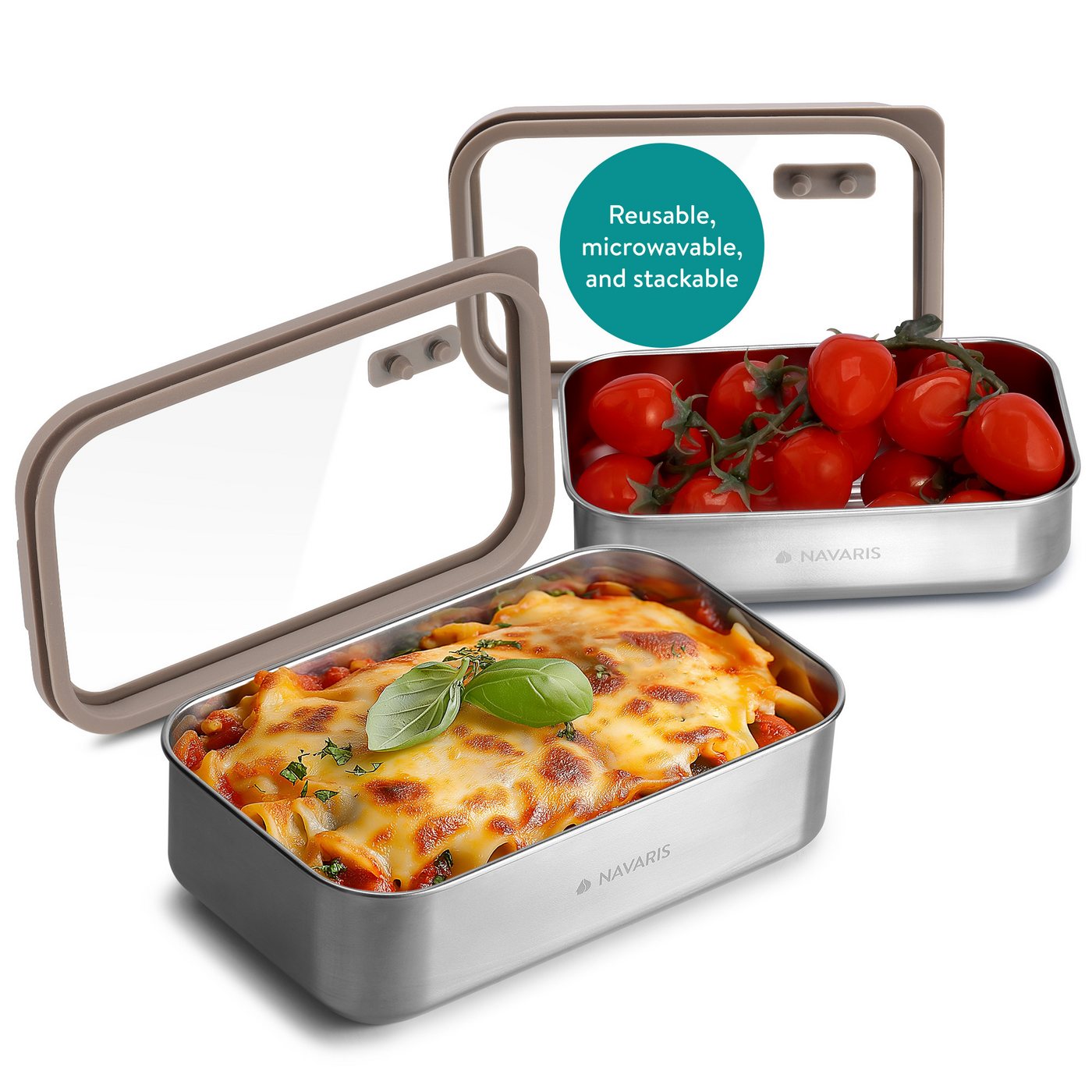 Navaris Kühlakku Edelstahl Lunchbox 2er Set - Brotdose für Mikrowelle geeignet Brotbox von Navaris