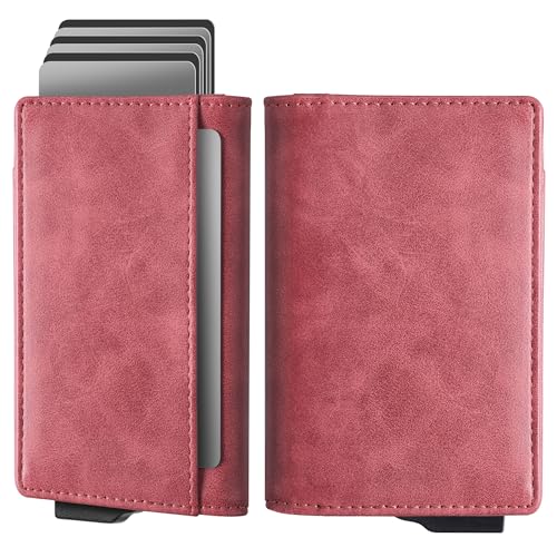 Navaris Pop-up Kartenhalter Geldbörse mit Innenfächern - Karten Geldbeutel für Damen und Herren - Kartenschieber Portemonnaie - Geldbeutel Kartenetui - Slim Wallet - Rot von Navaris