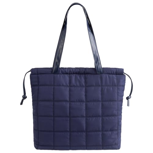Navaris Puffer Tote Bag Damen mit Magnetverschluss - Umhängetasche Damen Gross - Hochwertiger Shopper mit Kordelzug - Leichte Puffer Bag - Shopper Tasche Damen Groß - Blau von Navaris