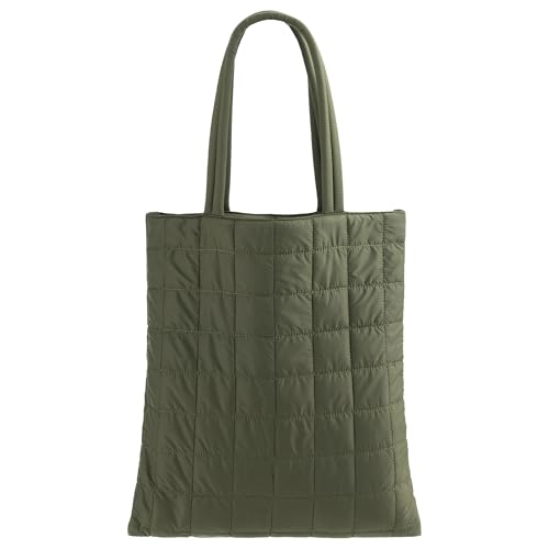 Navaris Puffer Tote Bag Damen mit Magnetverschluss - Umhängetasche Damen Gross - Hochwertiger Shopper mit Kordelzug - Leichte Puffer Bag - Shopper Tasche Damen Groß - Grün von Navaris