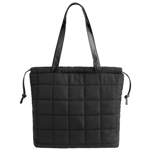 Navaris Puffer Tote Bag Damen mit Magnetverschluss - Umhängetasche Damen Gross - Hochwertiger Shopper mit Kordelzug - Leichte Puffer Bag - Shopper Tasche Damen Groß - Schwarz von Navaris
