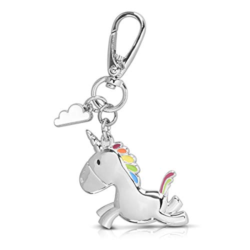 Navaris Schlüsselanhänger Einhorn Wolke - Metall Schlüssel Anhänger mit Karabiner - Keychain für Schlüsselbund Handtasche - Silber Regenbogen von Navaris