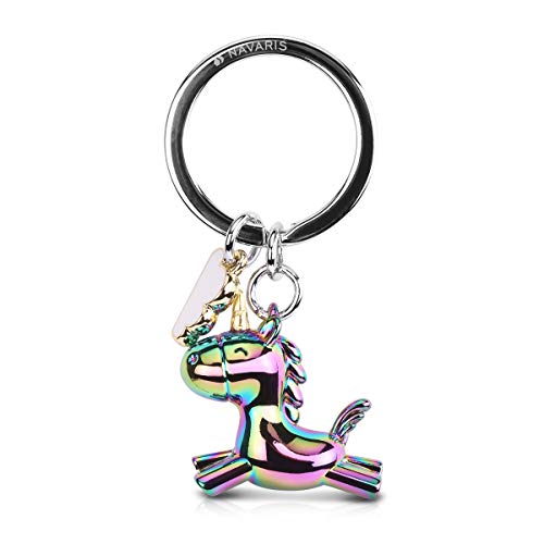 Navaris Schlüsselanhänger Regenbogen Einhorn - Schlüssel Anhänger mit Karabiner - Keychain für Schlüsselbund Handtasche - Regenbogenfarben von Navaris
