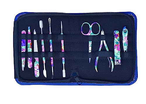 Maniküre Pediküre Set, 10 tlg Nagelset für Maniküre & Pediküre professionell für Damen & Herren, Lederetui (Blau) von Naveed