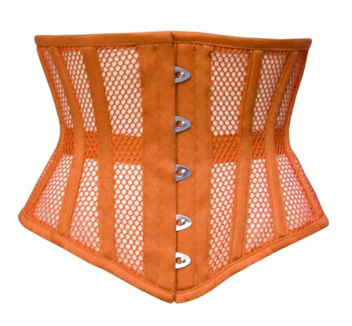 Naveed Damen Unterbrust Korsett Waist Trainer Mesh Corset Halloween Mesh Corsage mit starker Schnürung für Taillentraining und Taillenreduktion (Orange, 38) von Naveed