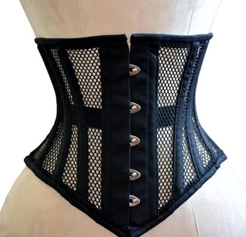 Naveed Damen Unterbrust Korsett Waist Trainer Mesh Corset Mesh Corsage mit starker Schnürung (44, Schwarz) von Naveed